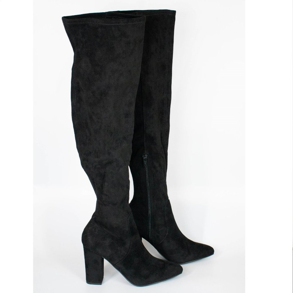 Wild Pair Women's Black Cushioned Over-The-Knee Dress Heeled Boots - Picture 7 of 9